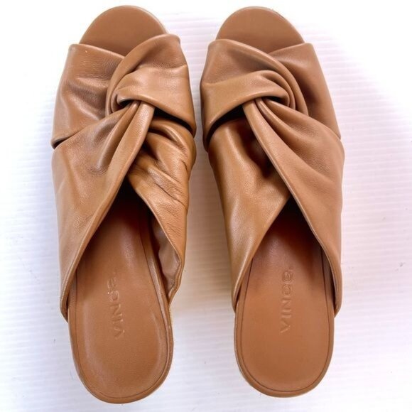 Vince Sylvia Wedge Espadrille Sandals Knotted Slip On Brown Leather 8 - Picture 7 of 10